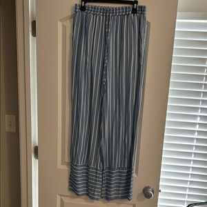 Light Blue and White Striped Wide-Leg Pants